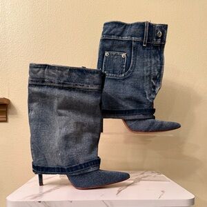 Azalea Wang Reeves Denim Boot Stilettos, Size 7, EUC